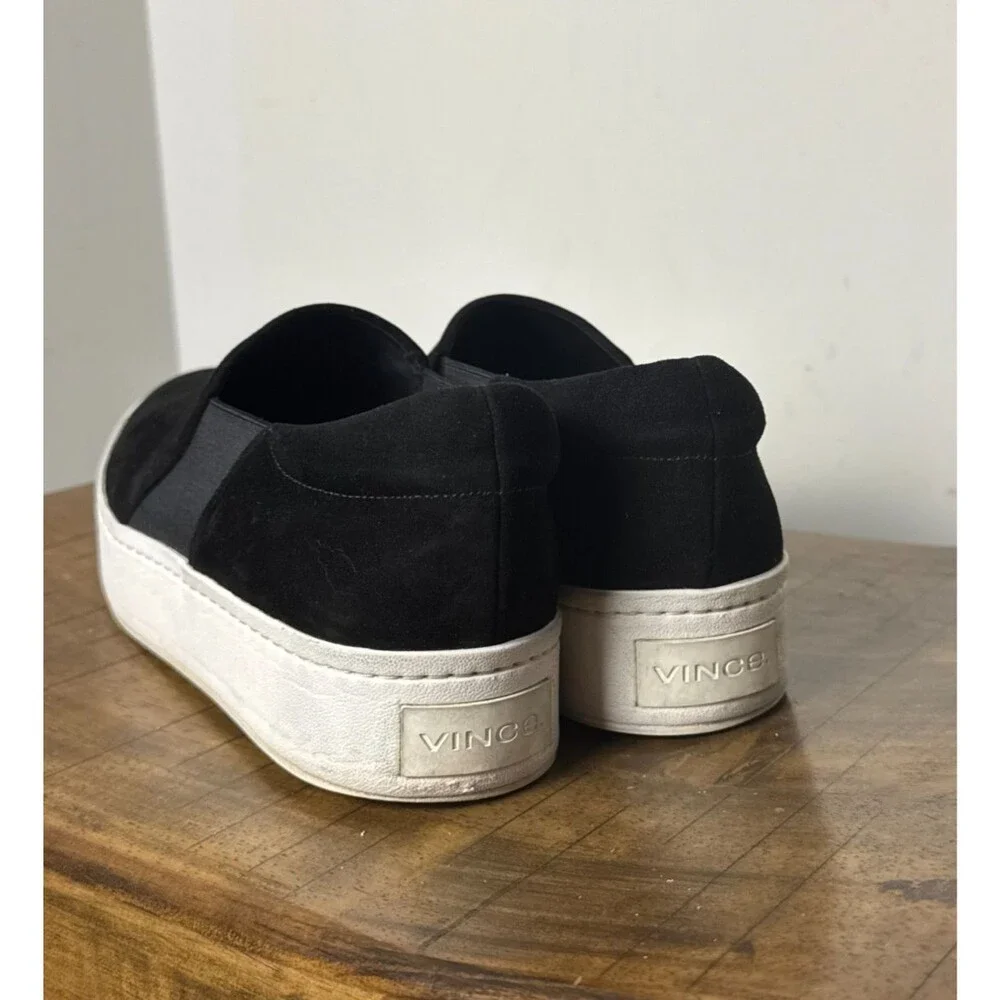 Vince Warren Platform Slip-On Sneakers Black Suede Women’s 8.5 Minimalist Luxe